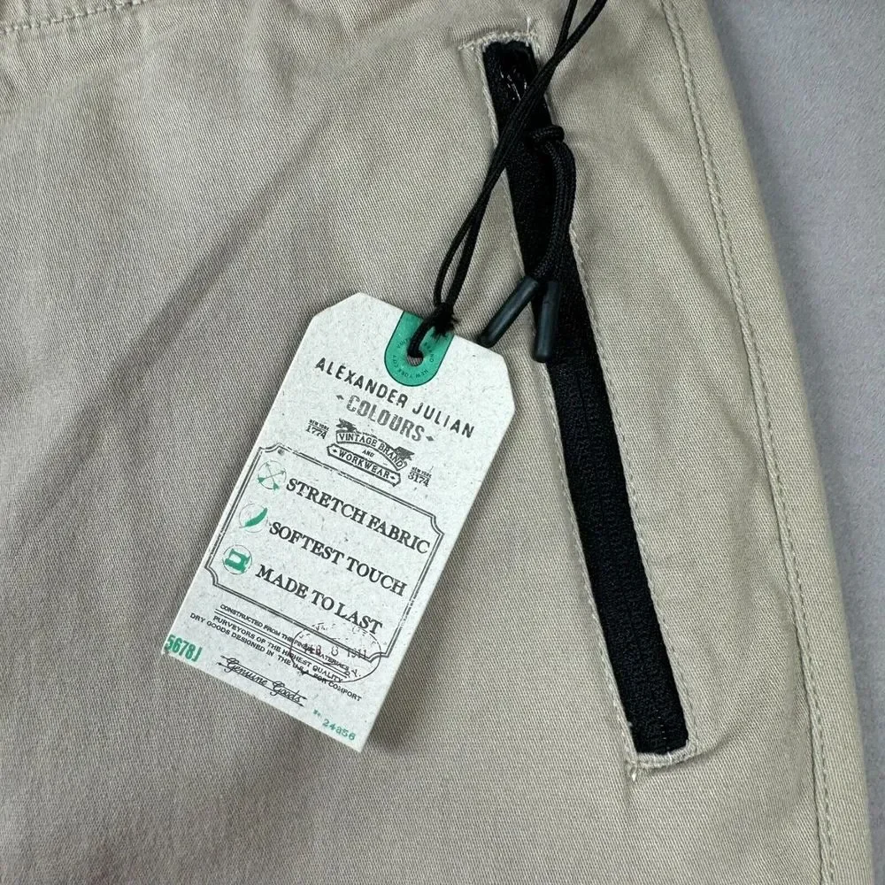 NEW Alexander Julian‎ Colours Stretch Pants Mens XL Khaki Golf Sail Drawstring